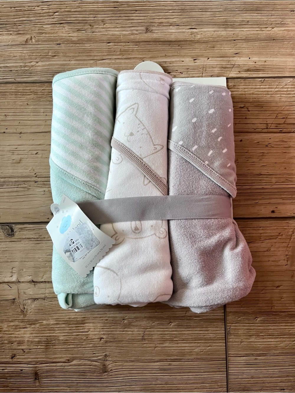 Cloud Island Baby Hooded Towel Set - White, Light Blue, Light Gray
